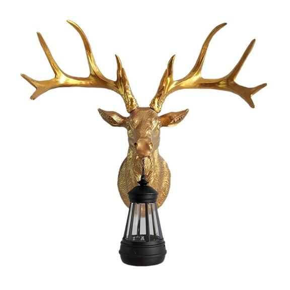 Fzaqwen Deer Head Wall Lamp Animal Wall Art Decorative Resin Modern Solar Deer Sculpture gold