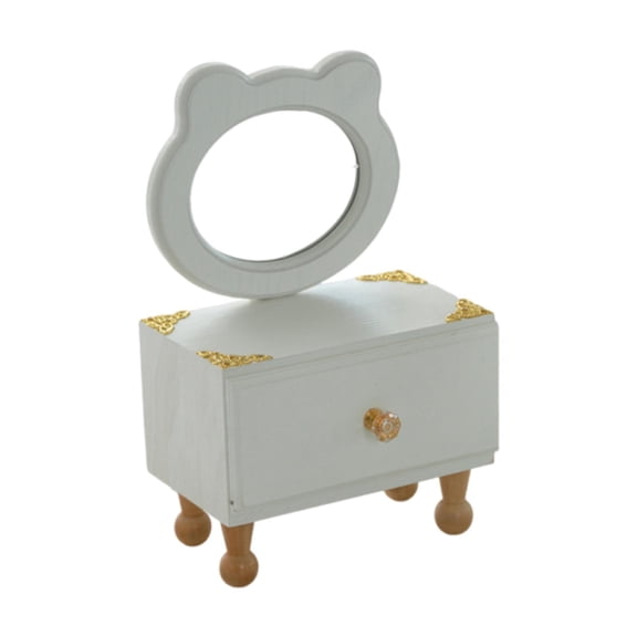 Fzaqwen Desktop Makeup Mirror with Drawer Makeup Case Convenient Birthday Gift for Girl Bear Shaped Mirror