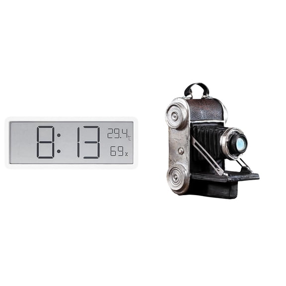 Fzaqwen Digital Wall Clock with Artistic Camera Statue Model Large Display Desktop Clock Multifunctional Features Collectible Figurine Resin and Pp suitable for bedroom office home dorms cafes