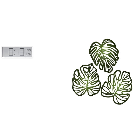Fzaqwen Digital Wall Clock Multifunctional Display Palm Leaves Wood Wall Decoration Modern Compact Appearance Ornament Suitable for restaurant corridor cafe hotel