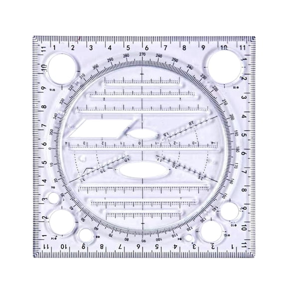 Fzaqwen Drawing Ruler DIY Geometric Rotatable Template Measuring Scale Ruler for Office Black