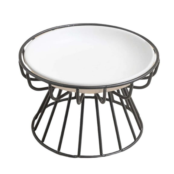 Fzaqwen Elevated Cat Feeder Bowl Ceramic Dish Iron Rack Minimalist Anti Slip Easily Wash Style G