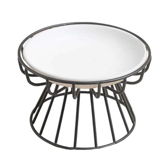 Fzaqwen Elevated Cat Feeder Bowl Ceramic Dish Iron Rack Minimalist Anti Slip Easily Wash Style G
