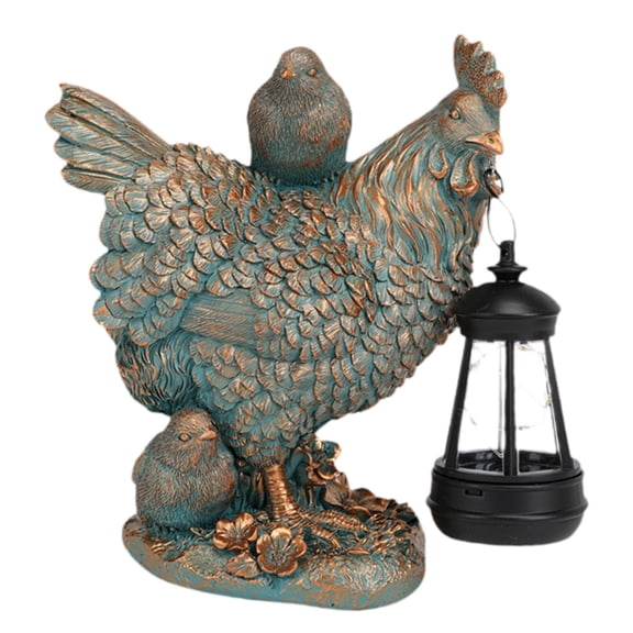 Fzaqwen Garden Hen Statue Solar Light Craft Animal Figurine Lamp for Courtyard Patio Bronze