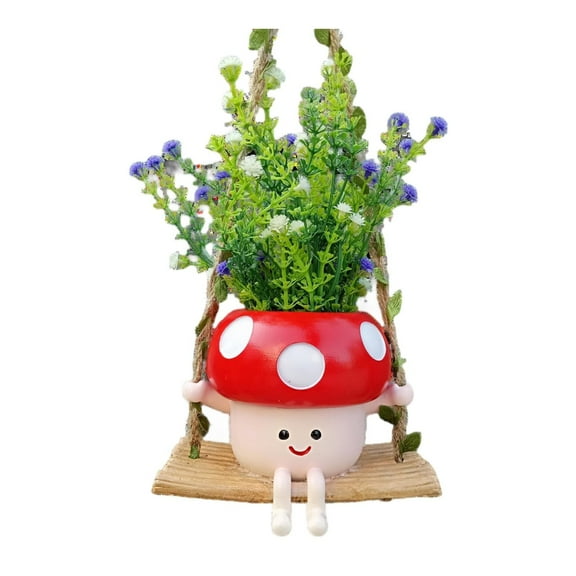 Fzaqwen Hanging Resin Flower Head Planter Smile Face Flower Pot for Desk Patio Home Red