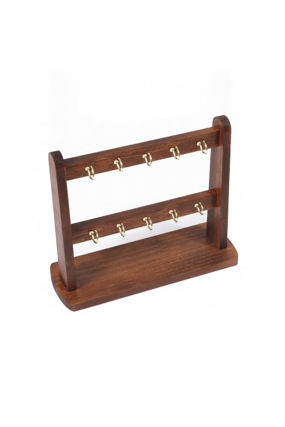 Key Chain Display Wooden Hook Stand Jewelry Organizer Walnut Finished Freestanding Stable Base for Home Office Workspace