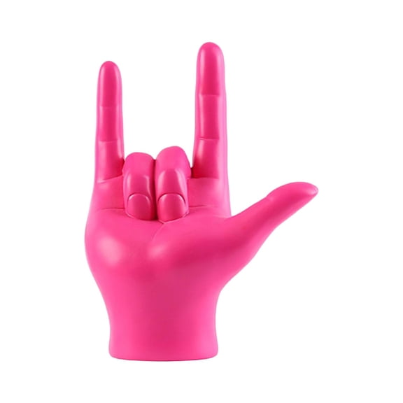Fzaqwen Love You Finger Gesture Statue Figurine Rock Hand Sculpture for Cabinet Pink