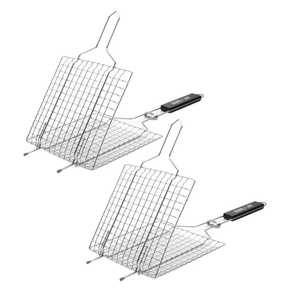 Fzaqwen Loviver 2pcs Stainless Steel BBQ Barbecue Basket Grilling Net Cooking Fish/Meat