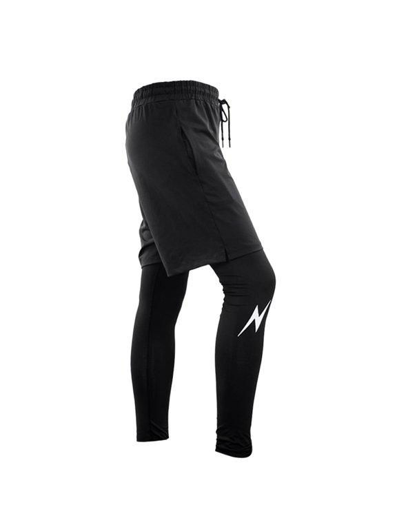 Men Gym Fitness Pants Shorts Compression Base Layer Trousers Shorts 2 in 1 XXXL