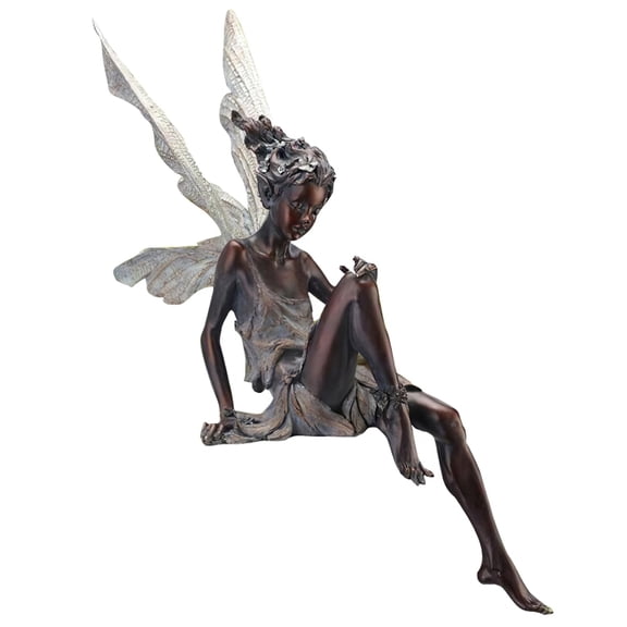 Fzaqwen Outdoor Garden Statue 15x6cm Lawn Yard Fairy Sculpture Fountain Sitting Fairies Brown