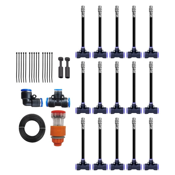 Fzaqwen Outdoor Mister Sprayer Nozzle with Tee 0.47inch Pipe Watering Device Water Misting Nozzle, Misting System for Patio Gardening 15m Pipe 30cm Nozzle