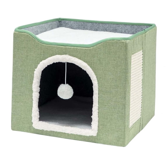 Fzaqwen Pet Cat Bed Interactive Toy Ball Hanging Comfortable Kitten Cave House Scratcher Light Green