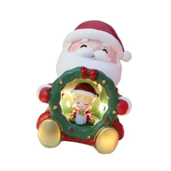 Fzaqwen Santa Claus Statue with Light Desk Ornament Decorative Adornment Creative Design Girl Inside
