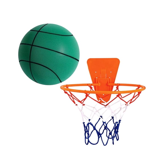 Fzaqwen Silent Basketball with Hoop No Sound Children Adult Interaction Toy Indoor Quiet Green Size 5