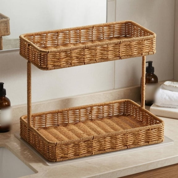 Fzaqwen Storage Rack Shelf Organizer Countertop Compact Vertical Posts Two Tier Stacking Space Saving for Limited Counter Spaces