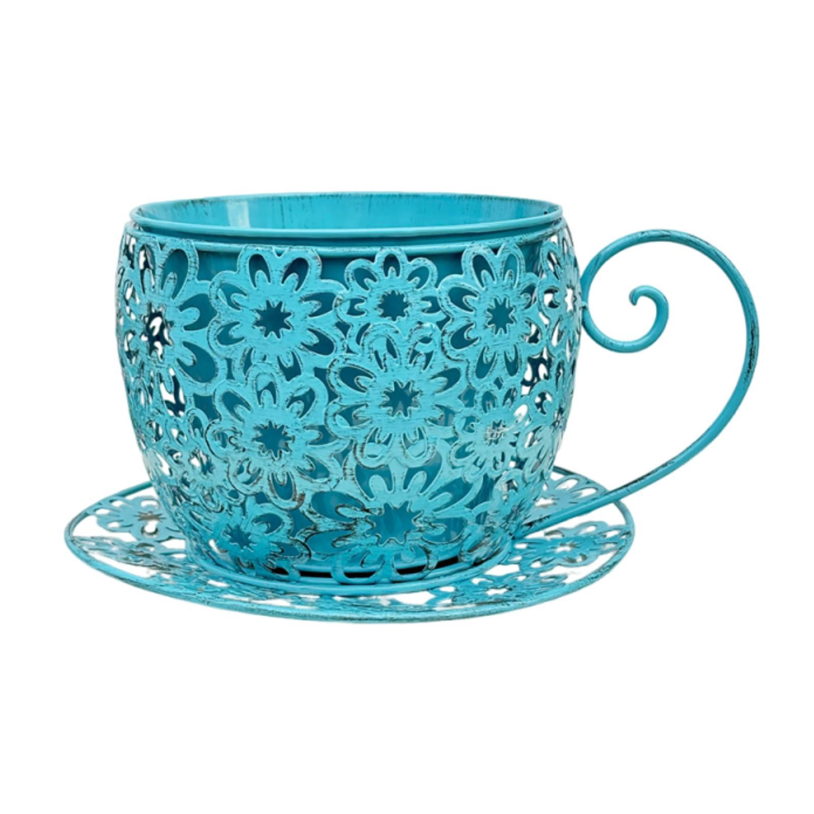 Fzaqwen Teacup Garden Planter Metal Plant Pot Coffee Saucer Shape Vintage  Flower Pot Plant Holder for Garden Patio Indoor Outdoor