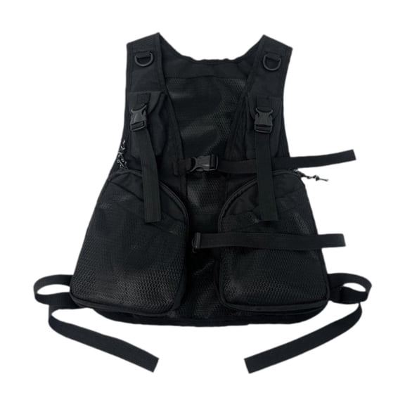 Fzaqwen Vest Bag Daypack with Multiple Pockets Breathable for Men Women Reflective Strip Black