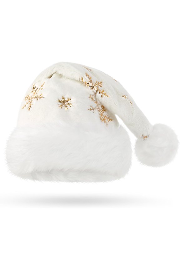 Adult's Christmas Santa Claus Hat, Plush Santa Cap, Velvet Headwear, Lined and Fabric-Shedding Resistant White
