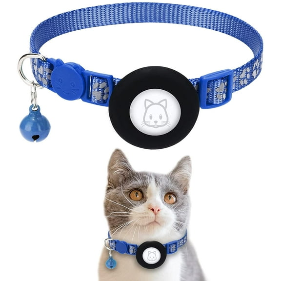 WXSP Cat Collar With Safety Buckle and Bell - Apple Air Tag Holder, Reflective 3/8" Width for Small Pets Airtag, Puppies, Kitten (RoyalBlue)
