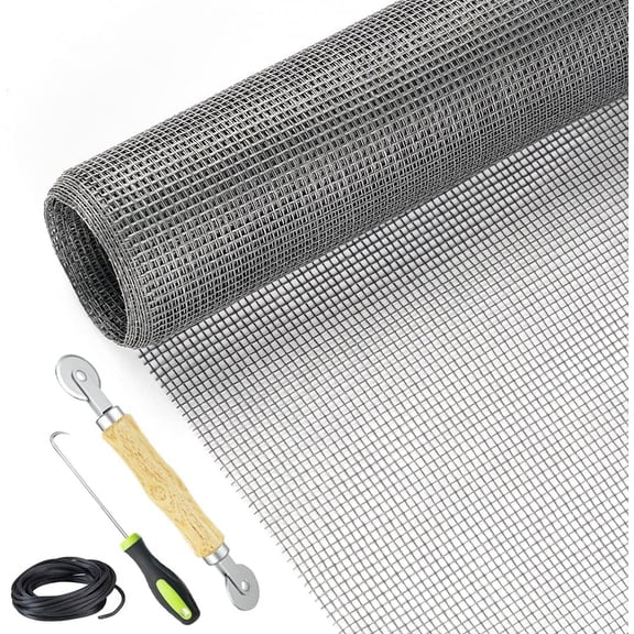 Fzchyzoar Fiberglass Screen Repair Kit, 106"W x 59"H Universal Mesh Screen Replacement with Retainer Spline & Rolling Tool for Windows, Sliding Doors, Patio and Porch, Gray