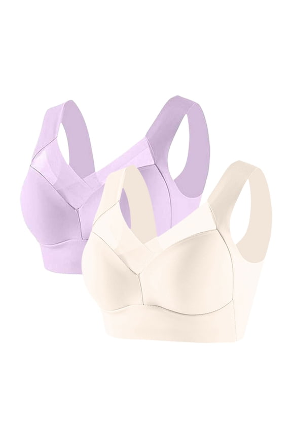 2 PC No Wire Bras for Women Full Coverage Breathable Comfort Push Up Seamless Purple Bras