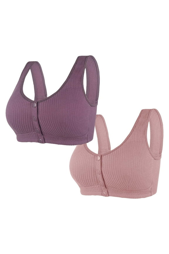2 PC No Wire Womens Bras under $5 Soft Snap Seamless Front Closure Pink Ladies Bras