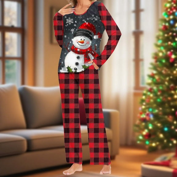 Fznquz 2 Piece Pajamas for Women Set Soft Christmas Pajama Long Sleeve Top and Pants Womens Pj