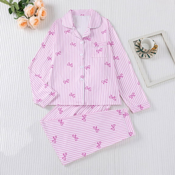 Fznquz 2 Piece Women's Pajama Sets Cute Button Up Soft Lounge Comfy Long Sleeve Shirt Pants Plus Size Lounge Sets