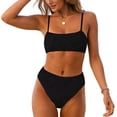 thumbnail image 1 of Fznquz 2 Piece Womens Bikini Sets Tummy Control High Waisted Swim Suit Ribbed Spaghetti Straps Bathing Suit,L, 1 of 6