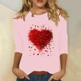 thumbnail image 1 of Fznquz 2025 Womens Oversized Tee Shirts Crew Neck Pink 3/4 Sleeve T Shirts Heart Graphic Womens Fall Fashion,S, 1 of 4