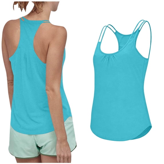 Fznquz 2026 Women Tank Tops Racerback Sleeveless Blouse Summer Blue Workout Athletic Women Tops