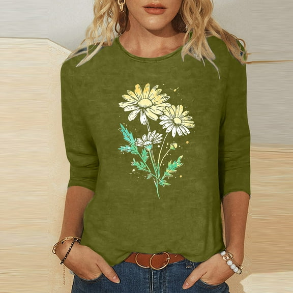 Fznquz 3/4 Sleeve Summer Tops for Women 2024 Green Fashion Casual T Shirts Summer Summer Fall Crew Neck Short Sleeve Blouse