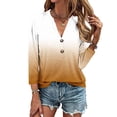 thumbnail image 1 of Fznquz 3/4 Sleeve Tops for Women Button up Brown Dressy Casual Shirt V Neck Gradient Trendy Womens Blouses, 1 of 5