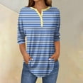 thumbnail image 1 of Fznquz 3/4 Sleeve Tops for Women Casual Fall Tunics Blue Loose Fit Tops Button Striped V Neck Womens Clothes Trendy 2025,L, 1 of 5