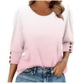 thumbnail image 1 of Fznquz 3/4 Sleeve Womens Tees Crew Neck Pink Shirts Trendy Dressy Casual Gradient Womens Winter Fashion,S, 1 of 7