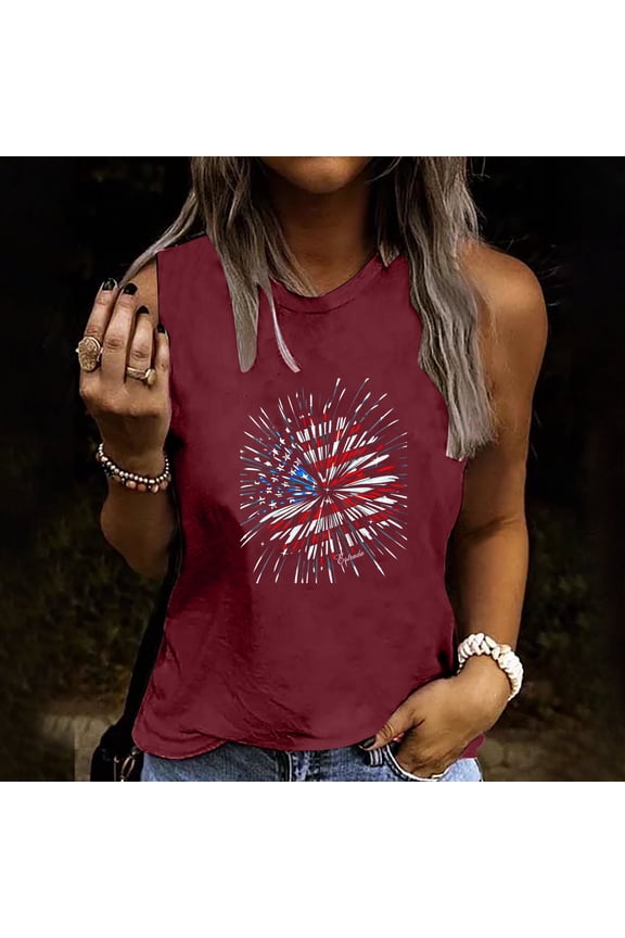 American Flag Casual Tops for Women Casual 4th of July Sleeveless Red Summer Independence Day Plus Size Plus Size Tank Tops