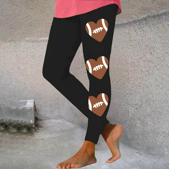 Fznquz Athletic Plus Size Pants for Curvy Women Yoga Leggings Casual Gym Football Print Yellow Clothes L