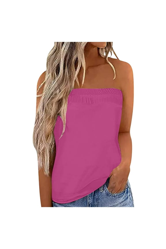 Bandeau Womens Tank Tops Strapless Plain Tube Tops Solid Color Summer Pink Casual Shirts Women