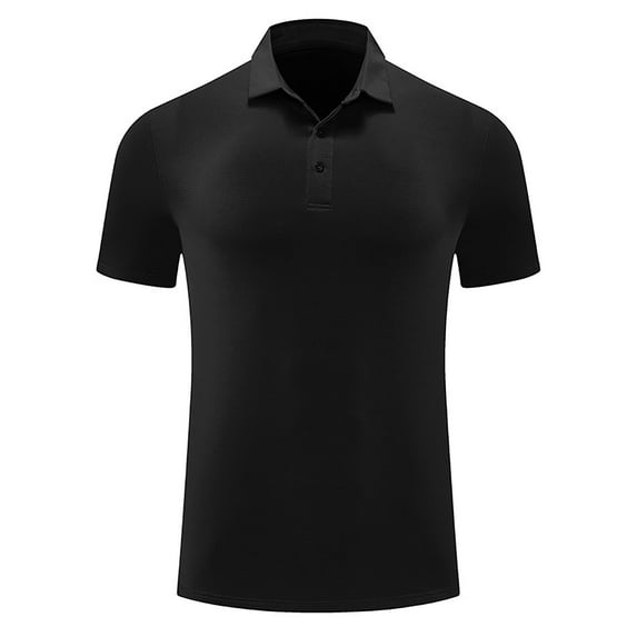 Fznquz Basic Men Shirts Black Performance Polos Moisture Wicking Quick Dry Button Short Sleeve Mens T-Shirts M