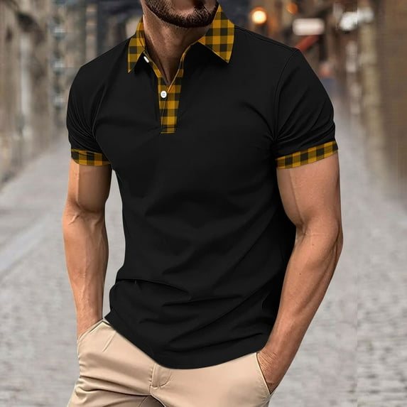 Fznquz Basic Men's Big and Tall Polo Shirts Casual Summer Black Golf Button Regular Fit Solid Color 2025 Men's Fashion XXL