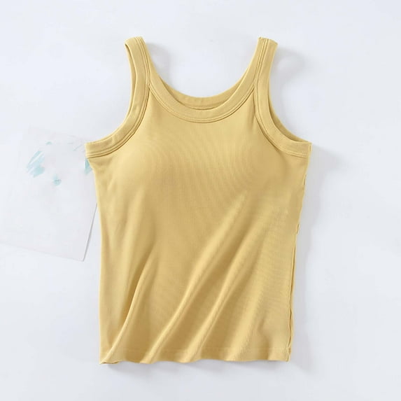 Fznquz Basic Tank Tops for Women Casual Summer Built In Bras Solid Yellow Sexy Camis Casual Plus Size Tank Tops