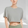 thumbnail image 1 of Fznquz Basic Womens Tops Casual Crew Neck Crop Tops Solid Drop Shoulder Gray Summer Cropped Womens T Shirts, 1 of 4