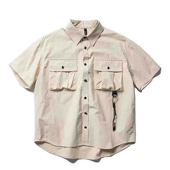 Fznquz Beige Dress Shirts for Men Casual Short Sleeve Button Down Work Crew Neck T-Shirt with Pockets XXXXXL
