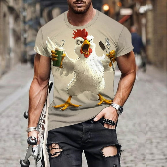 Fznquz Beige Men's T-Shirts Short Sleeve Crewneck Summer Tees Animal Print Cute Graphic Casual Men's Fashion XXL