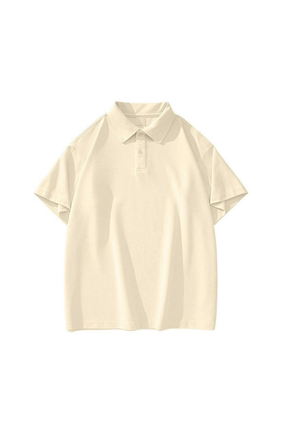 Beige Polo Shirt for Men Oversied Casual Plain Polos Summer Short Sleeve Shirts for Men XXL