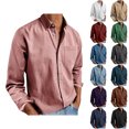 thumbnail image 1 of Fznquz Big and Tall Button Up Shirt Men Plain Pink Long Sleeve Shirts Button down Pocket Collared Mens Clothes, 1 of 7