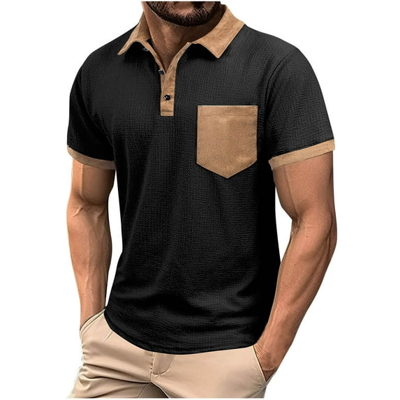 Fznquz Big and Tall Polo Shirts for Men Black Short Sleeve Collared Dress Polos Work Casual Formal Men T Shirts L