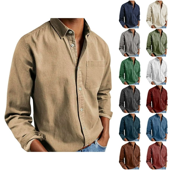 Fznquz Big and Tall Shirts for Men Long Sleeve Yellow Plain Shirts Collared Pocket Button down Clothes Men