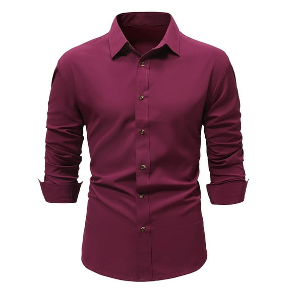 Fznquz Big and Tall Shirts for Men Red Long Sleeve Dress Shirt Button Up Slim Fit Casual Big and Tall Men Clothes