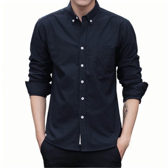 Fznquz Black Big and Tall Shirts for Men Plain Long Sleeve Shirt Pocket Button down Casual Mens Winter Clothes